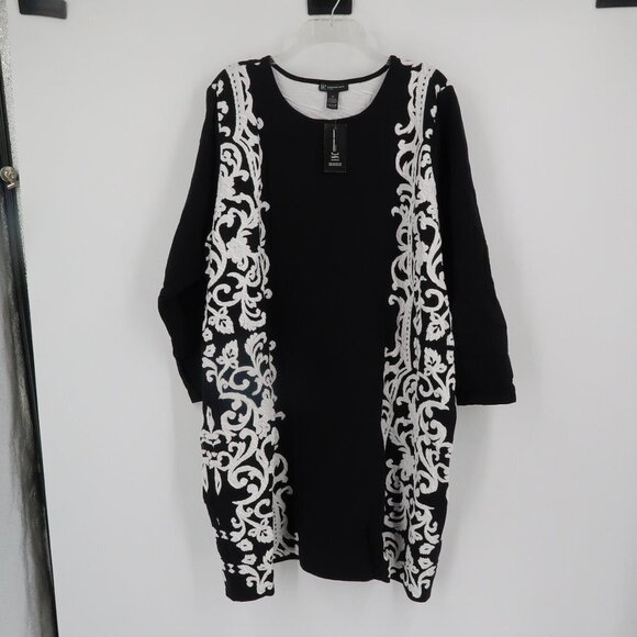 INC International Concepts Black White Long Sleeve Sweater Style Tunic 1X - Picture 1 of 10